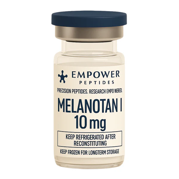 Melanotan I 1 Melanotan I research peptide vial studied for its role in melanocortin receptor signaling pathways, for in vitro laboratory use