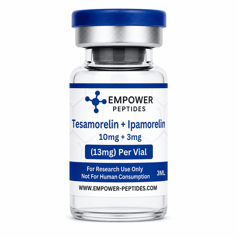Tesamorelin (10mg) + Ipamorelin (3mg) – Research Peptide Blend 1 Tesamorelin 10mg and Ipamorelin 3mg peptide blend vial Empower Peptides research-use-only lyophilized powder