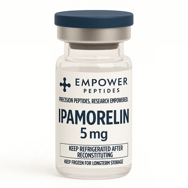 Ipamorelin 1 Ipamorelin research peptide vial studied for its role in growth hormone secretagogue receptor signaling pathways