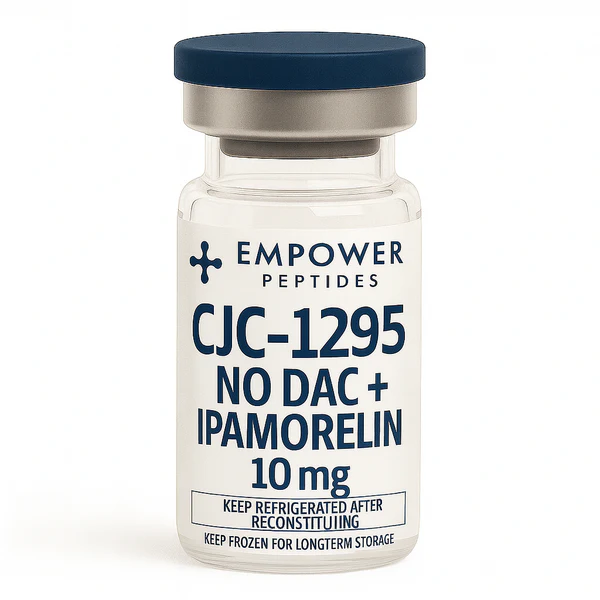 CJC-1295 No Dac 5mg + Ipamorelin 5mg - Growth and Performance Peptide 4 CJC-1295 No DAC and Ipamorelin combined research peptide vial studied for growth hormone–related receptor signaling pathway research