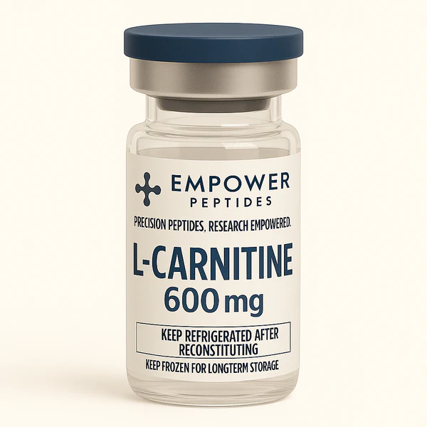 L-Carnitine - Amino Acid and Lipotropic Compound 1 L-Carnitine research compound vial studied for its role in fatty acid transport and cellular energy metabolism pathways